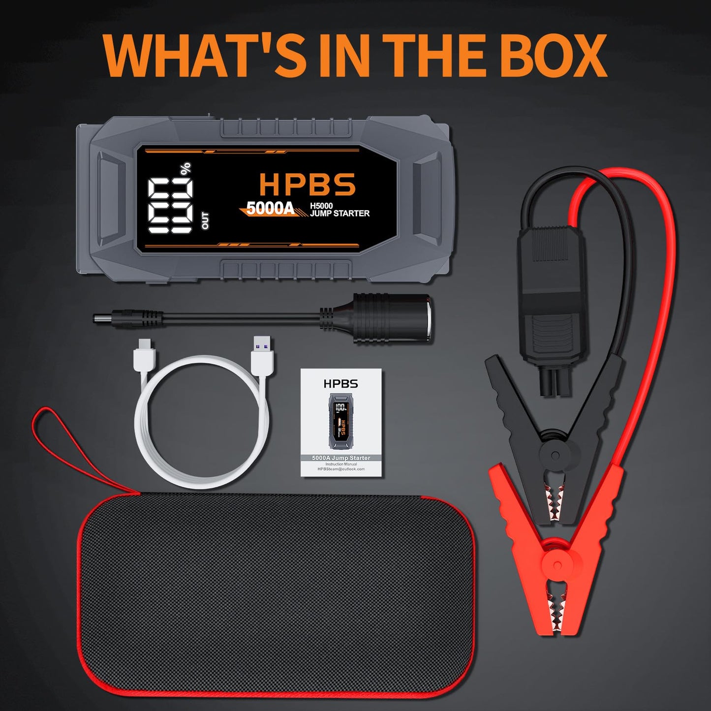 HPBS Jump Starter - 2000A Car Battery Jump Starter for Up to 8L Gas and 6.5L Diesel Engines, 12V Portable Jump Starter Battery Pack with 3.0" LCD Display