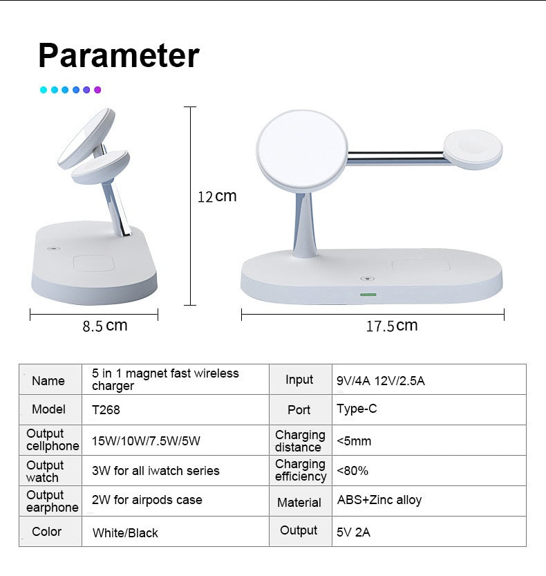 Qi Wireless Charger Stand For Iphone 14 13 12 Pro Max 3 In 1 Fast