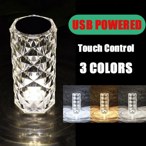 Crystal LED Night Light Romm Decor Light USB Rechargeable Ambient Lamp
