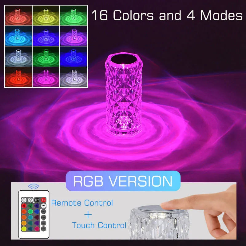 Crystal LED Night Light Romm Decor Light USB Rechargeable Ambient Lamp