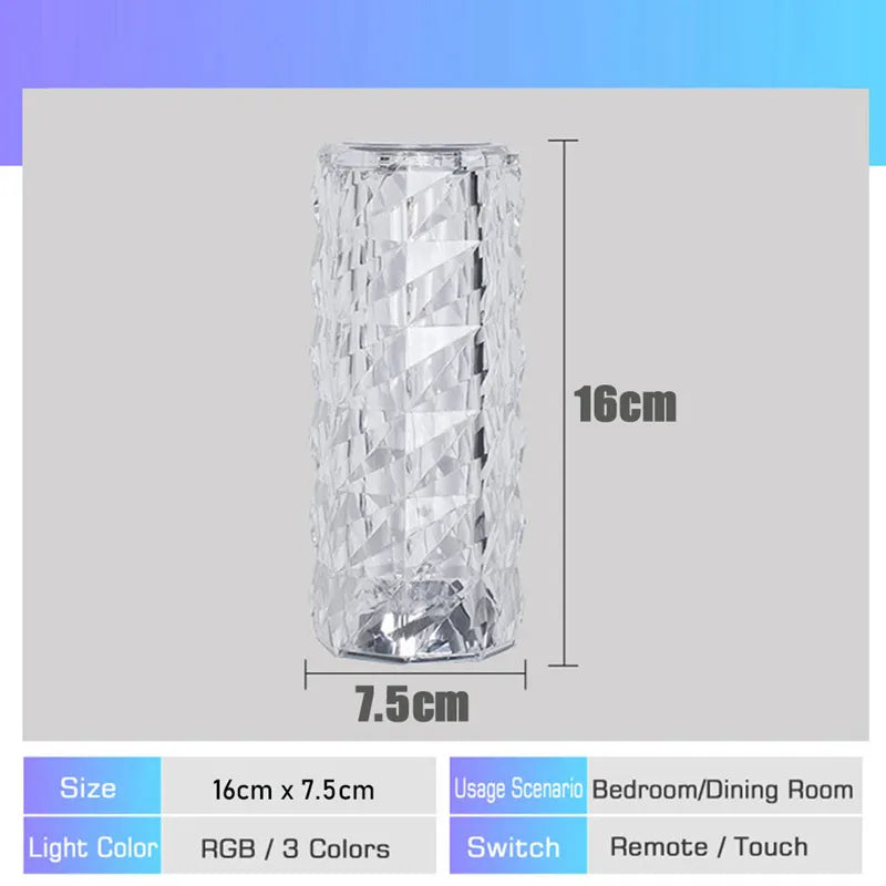 Crystal LED Night Light Romm Decor Light USB Rechargeable Ambient Lamp